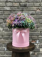 Цветочная композиция из Гипсофила и Розы в шляпной коробке в Жешарте