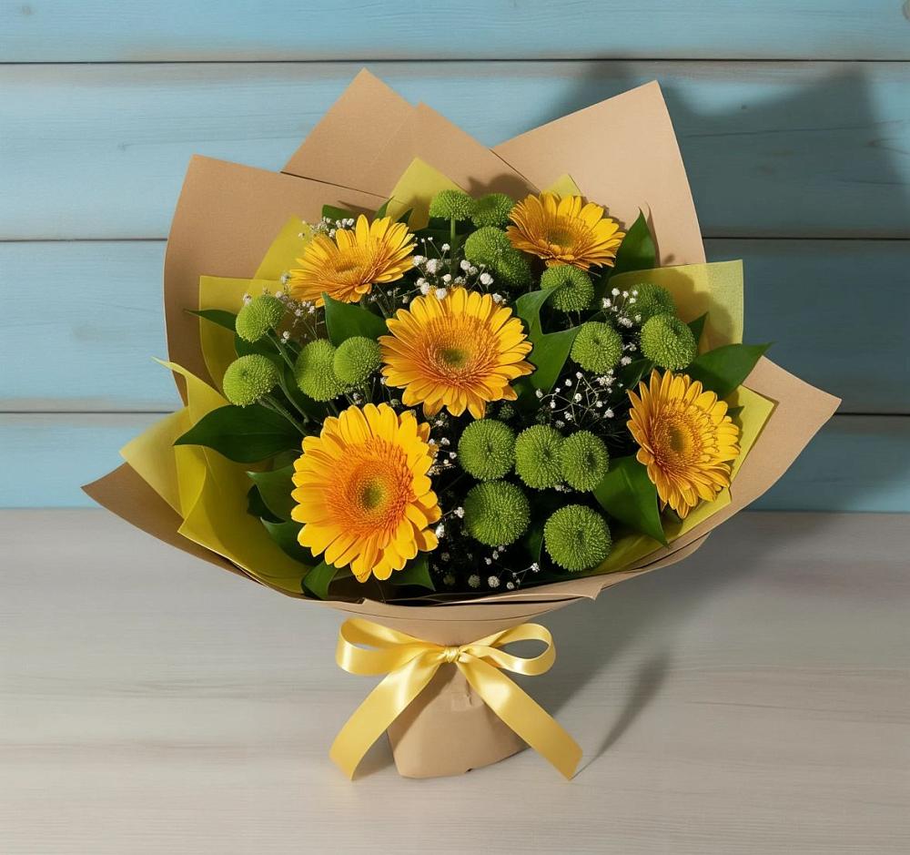 Букет цветов из: Герберы и Хризантемы в Жешарте