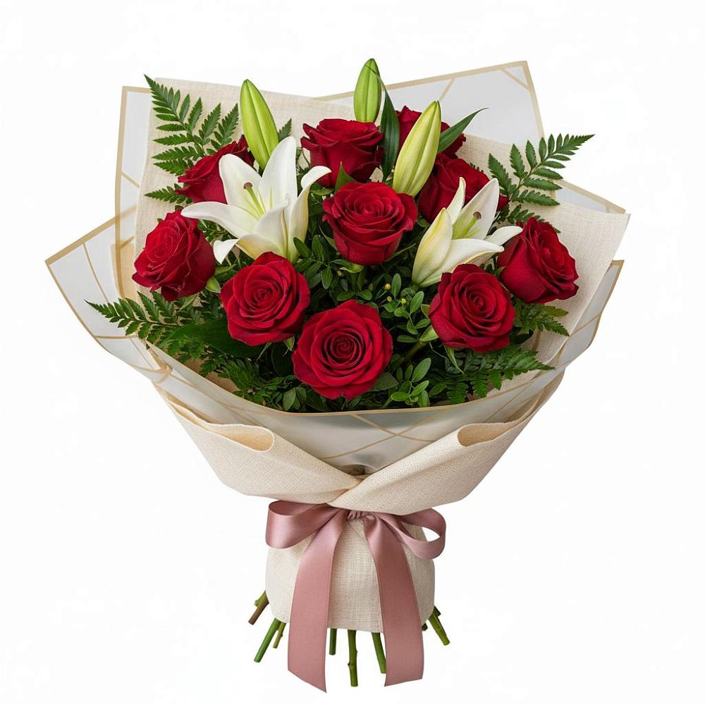 Букет цветов из: Лилии и Розы в Жешарте