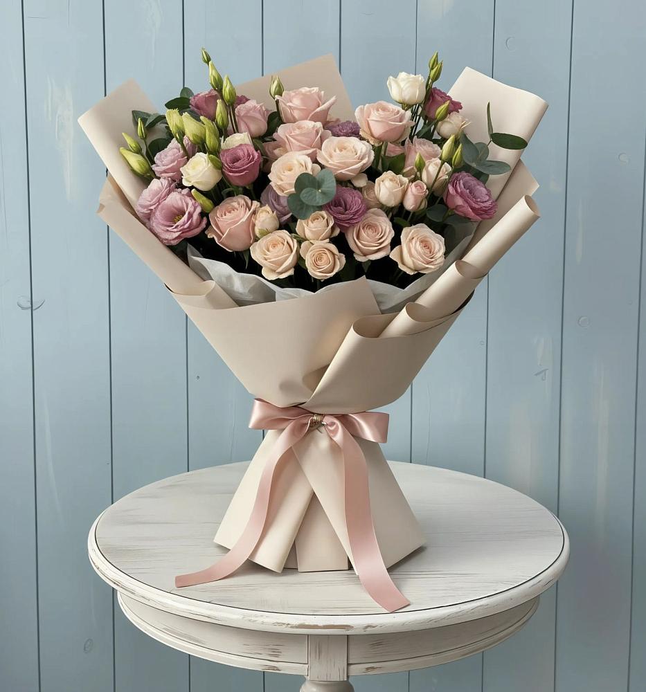 Букет цветов из: Розы и Лизиантусы в Жешарте